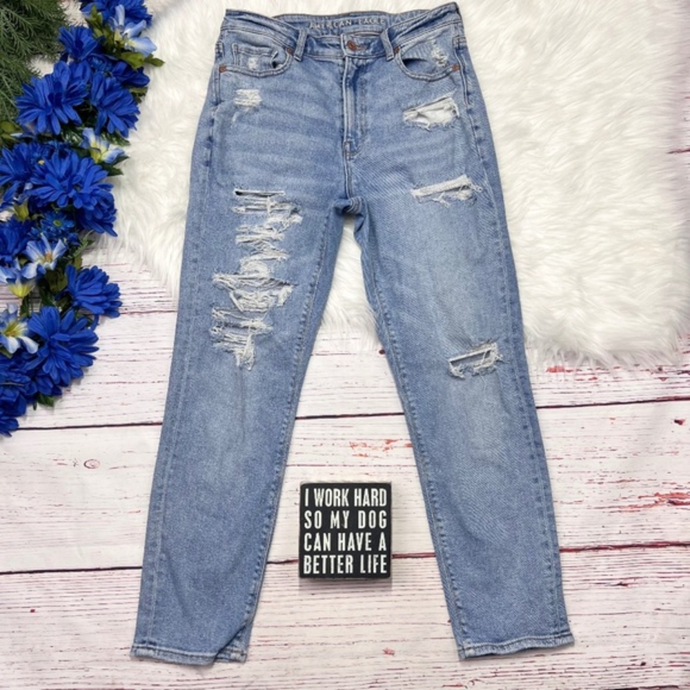 👖|•AMERICAN EAGLE•| Distressed High Rise Mom Jean Size 6👖